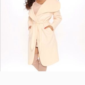 Fashion Nova Chic Beige/Cream Wrap Coat